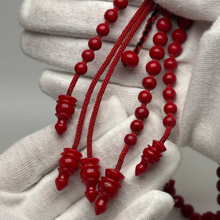 Tasbih Tijani Marjane Yusr – Corail rouge, Ficelle rouge | Kourous Artisanal