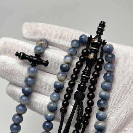 Chapelet en marjan – Tasbih Tijani corail bleu ficelle noire – Kourouss Yusr marjane - misbah yuser