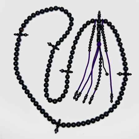 Tasbih Tijani en Yusr Khor – Corail Noir, Ficelle violette | Kourous Artisanal