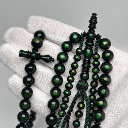 Tasbih misbah kourouss chapelet soufi subha tesbih yousrou khor marjane marjan mardiane tijani tidiane chadhili karkariya – Yusr Khor corail vert, ficelle verte et noire