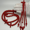 Tasbih Tijani Marjane Yusr 12 mm – Corail rouge, Ficelle rouge | Kourous Artisanal