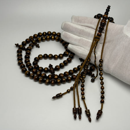 Tasbih Tijani en Yusr Khor 10 mm – Corail Doré, Ficelle brune | Kourous Artisanal