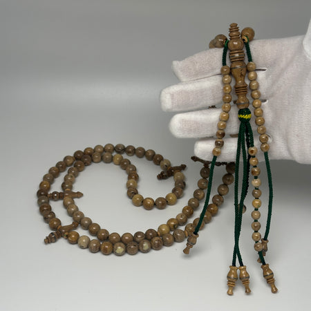 Tasbih Tijani en Yusr Khor 10 mm – Corail blanc, Ficelle verte | Kourous Artisanal