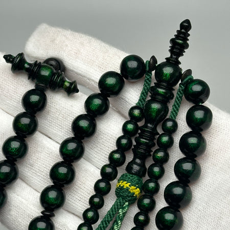 Tasbih Tijani en Yusr Khor 10 mm – Corail Vert, Ficelle Verte | Kourous Artisanal