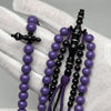 Tasbih Tijani bicolore Marjane violet et Yusr noir, chapelet de prière fait main 100 perles