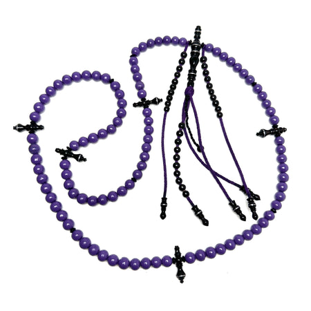 Tasbih Marjane violet et Yusr noir complet, misbaha Tijani bicolore fait main