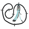 Tasbih monocolor artistique - chapelet Yusr noir et turquoise sur coton blanc