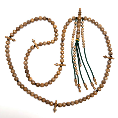 Tasbih Tijani en Yusr, yoursrou khor, corail blanc ficelle verte — chapelet kourouss misbah fait main