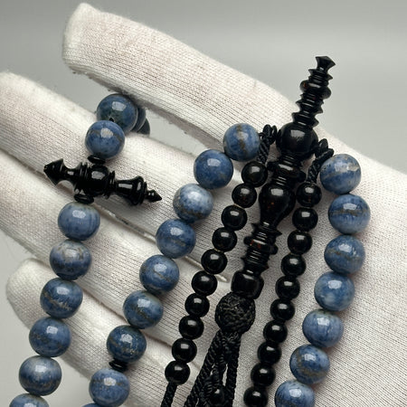 Chapelet en marjan – Tasbih Tijani corail bleu ficelle noire – Kourouss Yusr marjane - misbah yuser