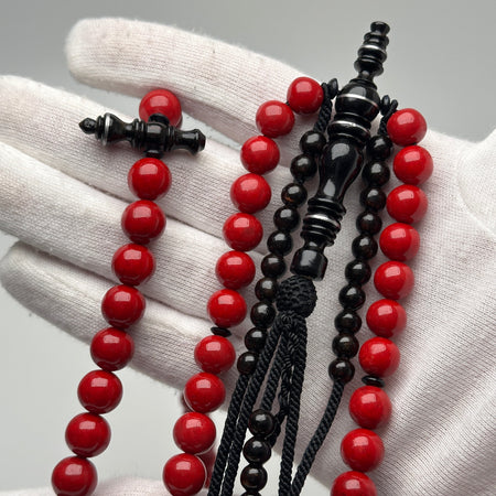 Tasbih tijani en marjane – chapelet Tijani corail rouge ficelle noire – Kourouss Yusr marjan rouge tidiane - misbah yuser
