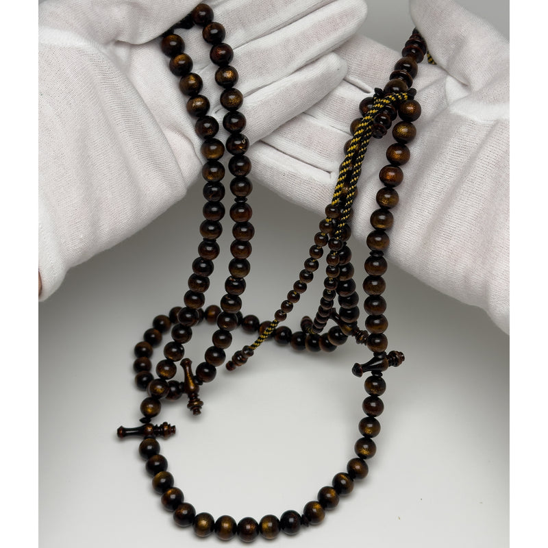 Tasbih Tijani in Yusr Khor 10 mm – Gold Coral, Yellow and Black String | Kourous Artisanal 