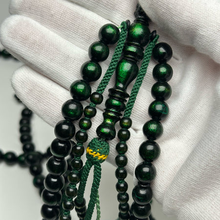 Tasbih Tijani en Yusr Khor 10 mm – Corail Vert, Ficelle Verte | Kourous Artisanal