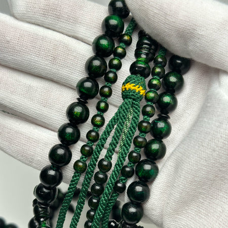 Tasbih Tijani en Yusr Khor 10 mm – Corail Vert, Ficelle Verte | Kourous Artisanal